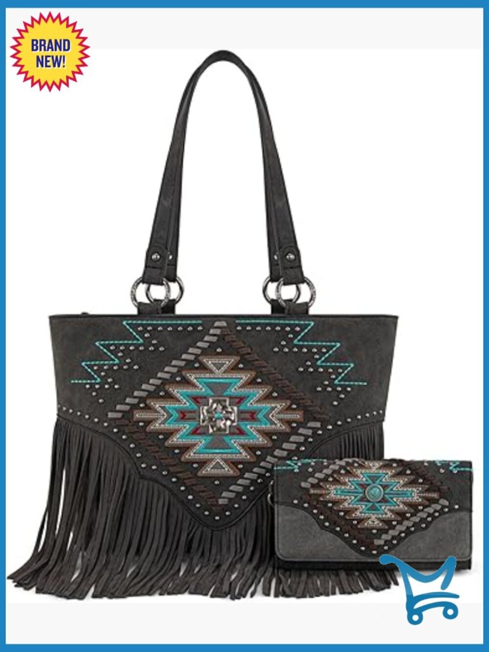 Large Vegan Leather Tote with Wallet Set, Western Style Shoulder Bag